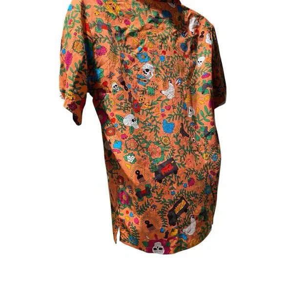 Roberto Lugo All Gender Floral Skulls Trucks Printed Rayon Button Down Shirt M - Picture 3 of 8